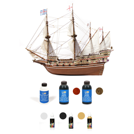 Pack Maqueta Barco Occre REVENGE con pinturas, tintes y barniz