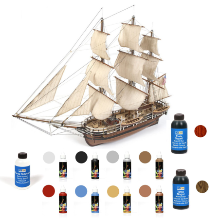 Pack Maqueta Barco Occre ESSEX con pinturas, tintes y barniz