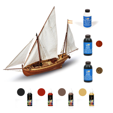 Pack Maqueta Barco Occre SAN JUAN con pinturas, tintes y barniz