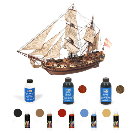 Pack Maqueta Barco Occre CANDELARIA con pinturas, tintes y barniz