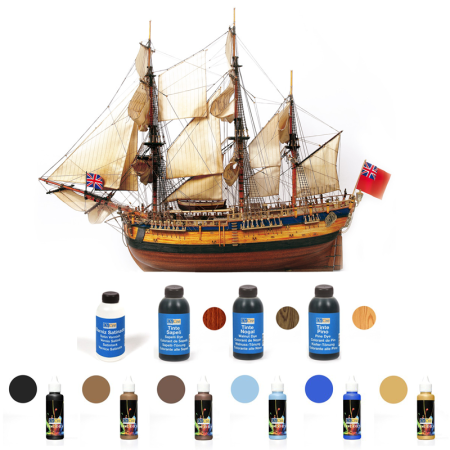 Pack Maqueta Barco Occre ENDEAVOUR con pinturas, tintes y barniz