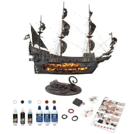 Pack Maqueta Barco Occre Holandés Errante con Peana, Luces y Pinturas