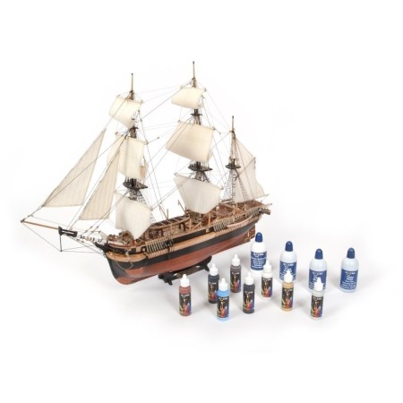 Pack Barco de Madera OCCRE HMS EREBUS 1/75 con pinturas, tinte y barniz