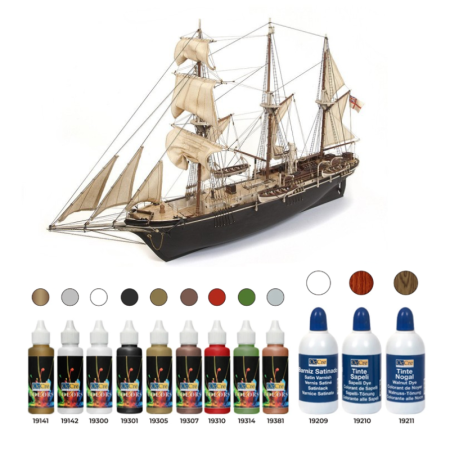 Pack Maqueta Barco Occre ENDURANCE con pinturas, tintes y barniz