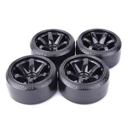 Kit 4 Ruedas 1/10 para coches RC Drift (6 radios negros)