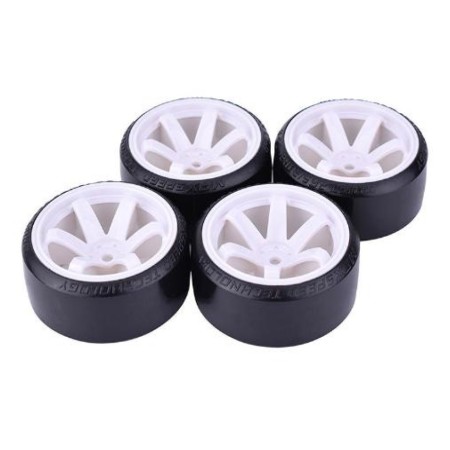 Kit 4 Ruedas 1/10 para coches RC Drift (6 radios blancos)