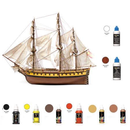 Pack Maqueta Barco Occre MERCEDES con pinturas, tinte y barniz