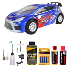 Pack Coche RC Rally Nitro 1/10 2 Velocidades Azul con accesorios iniciación