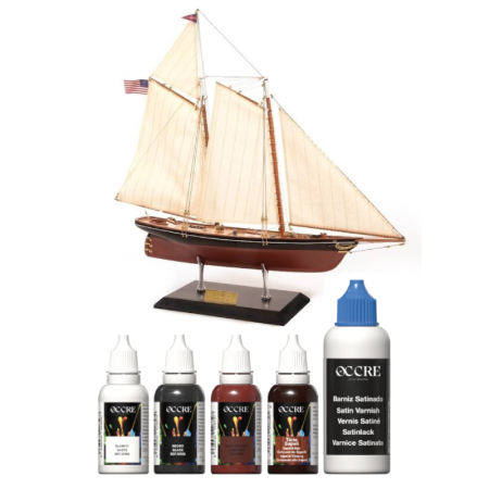 Pack Maqueta Barco Occre America’s Cup Yacht con pinturas, tinte y barniz