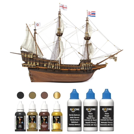 Pack Maqueta Barco Occre GOLDEN HIND con pinturas, tintes y barniz