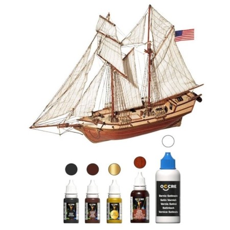 Pack Maqueta Barco Occre Goleta ALBATROS 1/100 con pinturas, tinte y barniz
