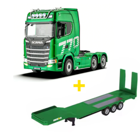 Pack Camión Scania 770S V8 Huina 1501 19 canales 1/18 Verde con plataforma verde
