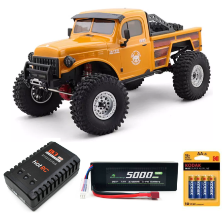 Pack Coche RC Crawler RGT Challenger RTR 1/10 (Brushed) Amarillo con batería, pilas y cargador