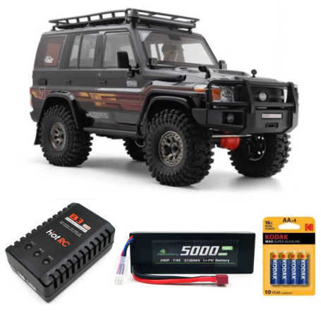 Pack Coche RC Crawler RGT Rescuer RTR 1/10 (Brushed) negro con batería, pilas y cargador