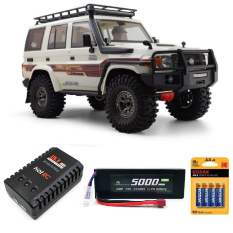Pack Coche RC Crawler RGT Rescuer RTR 1/10 (Brushed) blanco con batería, pilas y cargador