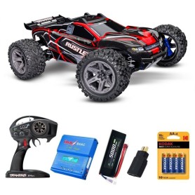 Pack Traxxas Rustler 4X4 BL-2S 1/10 Rojo Con 4 Accesorios