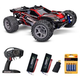Pack Traxxas Rustler 4X4 BL-2S 1/10 Rojo Con 4 Accesorios