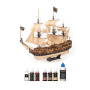 Maquette de bateau OCCRE Royal Fortune à l'échelle 1/65 avec socle pirate, peintures, teinture et vernis