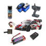 Pack voiture de rallye radiocommandée Tamiya Toyota Yaris 1/10 (non assemblée) avec servo, batterie et chargeur
