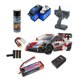 Pack voiture de rallye radiocommandée Tamiya Toyota Yaris 1/10 (non assemblée) avec servo, batterie et chargeur