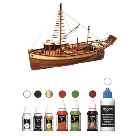 Pack Maqueta Barco Occre PALAMÓS con pinturas, tintes y barniz